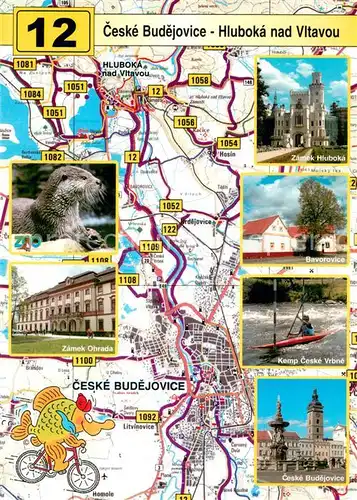 AK / Ansichtskarte Ceske_Budejovice und Umgebung Landkarte Strassenkarte Ceske Budejovice