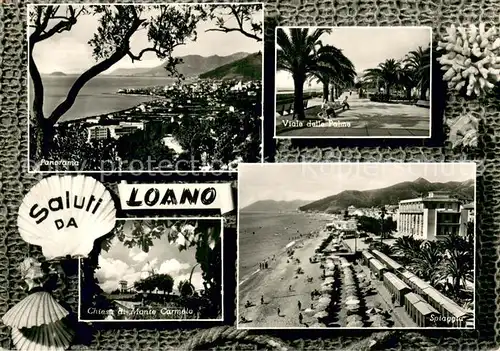 AK / Ansichtskarte Loano Panorama Viale delle Palme Chiesa di Monte Carmela Spiaggia Loano