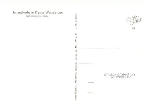 AK / Ansichtskarte Weilheim_Oberbayern Jugendkurheim Kloster Wessobrunn Fliegeraufnahme Weilheim Oberbayern