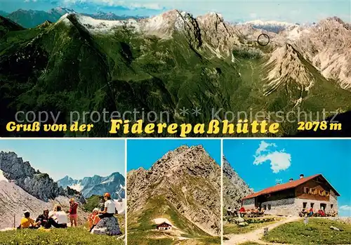 AK / Ansichtskarte Fiderepasshuette Panorama Bergwiese Huettenterrasse Fiderepasshuette