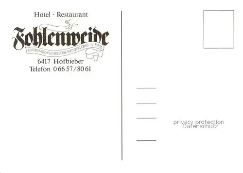 AK / Ansichtskarte Hofbieber Hotel Restaurant Fohlenweide Landschaftspanorama Hofbieber