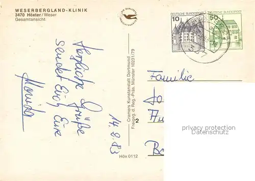 AK / Ansichtskarte Hoexter_Weser Weserbergland Klinik Fliegeraufnahme Hoexter Weser