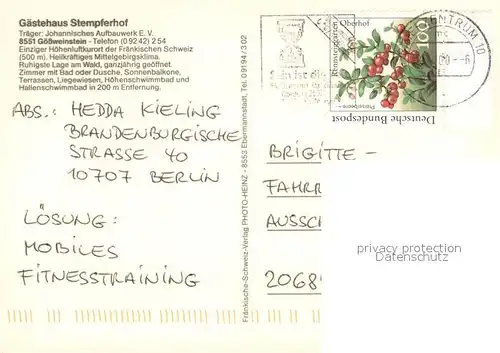 AK / Ansichtskarte Goessweinstein Gaestehaus Stempferhof Garten Goessweinstein