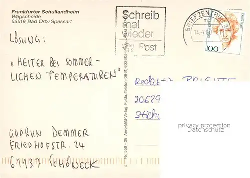 AK / Ansichtskarte Bad_Orb Frankfurter Schullandheim Wegscheide Fliegeraufnahme Bad_Orb