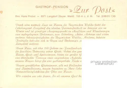 AK / Ansichtskarte Langdorf_Regen Gasthof Pension zur Post Langdorf Regen