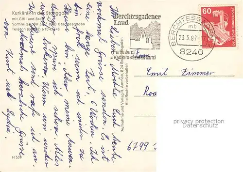 AK / Ansichtskarte Berchtesgaden Kurklinik in der Stanggass Restaurant Blick zu Goell und Brett Berchtesgadener Alpen Berchtesgaden