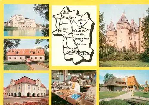 AK / Ansichtskarte Kalisz Teatr Dom rodzinny Marii Dabrowskiej Zamek w styly franciuskiego Jarocin Ostrow Wielkopolski Opatowek gosciniec Czarnuszka Kalisz