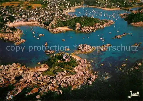 AK / Ansichtskarte Ploumanach Chateau de Costaeres Plage de Saint Guirec et le port vue aerienne Ploumanach