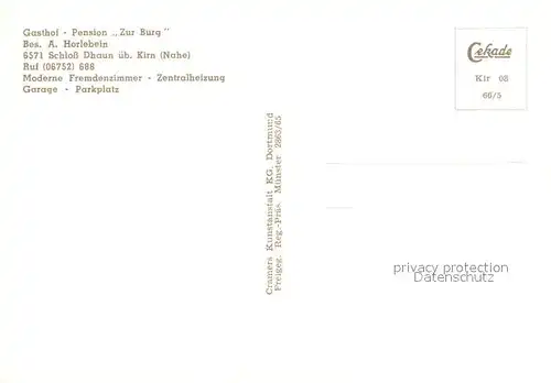 AK / Ansichtskarte Kirn_Nahe Gasthof Pension Zur Burg Schloss Dhaun Fliegeraufnahme Kirn_Nahe