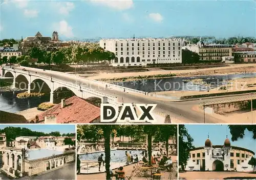 AK / Ansichtskarte Dax_Landes Vue generale et l Adour Fontaine d eau chaude Piscine des Bignots Les Arenes Dax_Landes