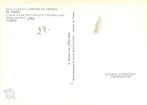 AK / Ansichtskarte Paris_75 Ile de la Cite Eglise Notre Dame Ile Saint Louis vue aerienne 