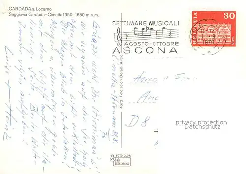 AK / Ansichtskarte Cardada Seggiovia Cardada Cimetta Fliegeraufnahme Cardada