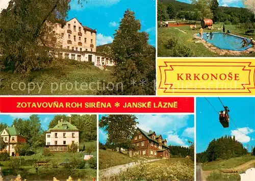 AK / Ansichtskarte Janske_Lazne Zotavovna ROH Sirena Sportovid zarizend u zotavovny Sirena Ubytovna Valja Lanovka na Cernou horu Janske_Lazne