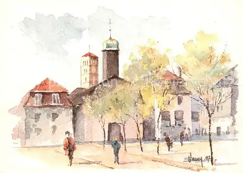 AK / Ansichtskarte Huningue_Hueningen La Place Abbatucci Aquarelle de Fernand Lamy Kuenstlerkarte 
