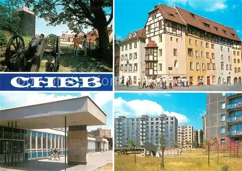 AK / Ansichtskarte Cheb_Eger Kanone Innenstadt Gebaeude Wohnsiedlung Hochhaeuser 