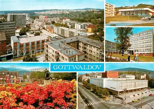 AK / Ansichtskarte Gottwaldov_Tschechien Stadtpanorama Gebaeude Blumenbeet Denkmal Gottwaldov Tschechien