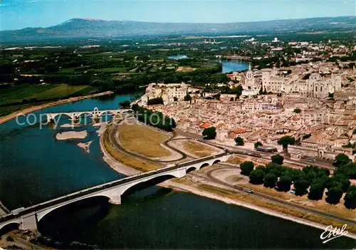 AK / Ansichtskarte Avignon_Vaucluse Le Rhone et la ville Ruines du Pont Saint Benezet Palais des Papes vue aerienne Avignon Vaucluse