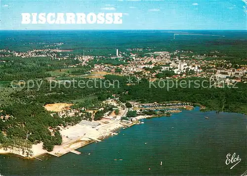 AK / Ansichtskarte Biscarrosse_Landes La plage du lac et au fond le bourg vue aerienne Biscarrosse_Landes
