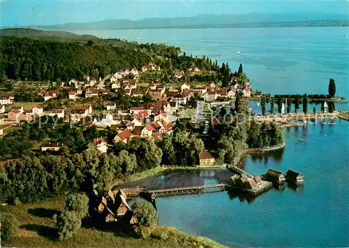 AK / Ansichtskarte Unteruhldingen Pfahlbauten am Bodensee Fliegeraufnahme Unteruhldingen