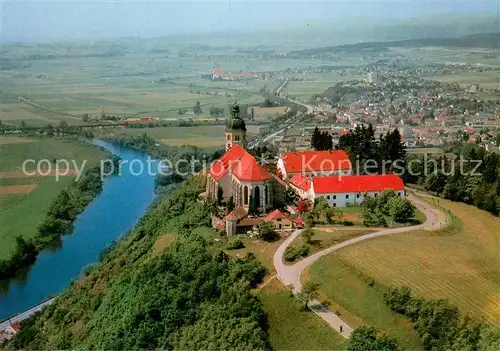 AK / Ansichtskarte Bogen_Niederbayern Bogenberg Marienwallfahrt Wallfahrtskirche Donau Fliegeraufnahme Bogen Niederbayern