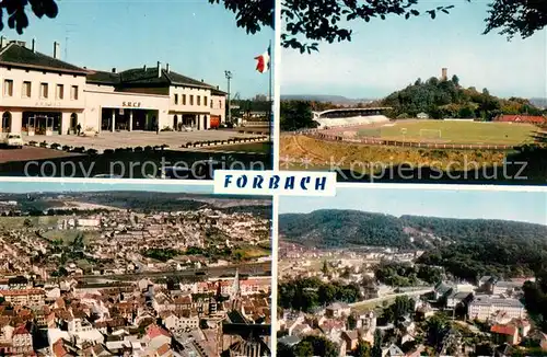 AK / Ansichtskarte Forbach_Lothringen Bahnhof Sportstadion Stadtpanorama Fliegeraufnahme Forbach Lothringen