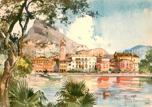 AK / Ansichtskarte Riva_del_Garda Panorama Kuenstlerkarte Riva_del_Garda