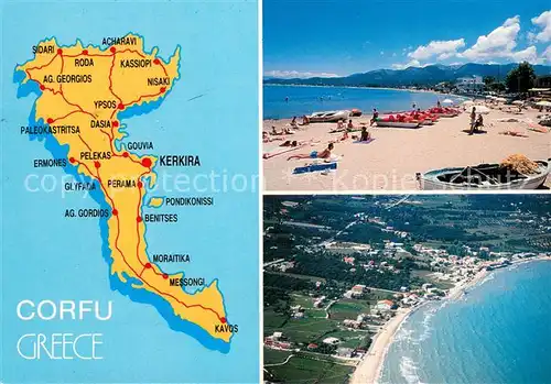 AK / Ansichtskarte Corfu Landkarte Insel Strand Fliegeraufnahme Corfu