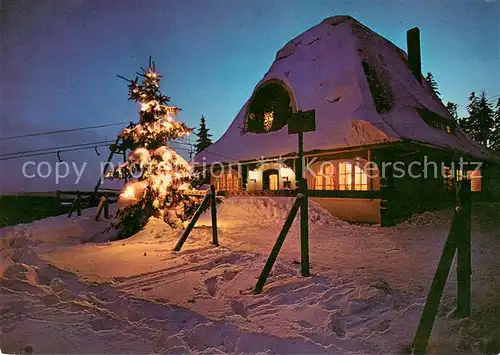AK / Ansichtskarte Winterberg_Hochsauerland Restaurant Cafe Bobhaus Winterberg Christbaum Winterabend Winterberg_Hochsauerland