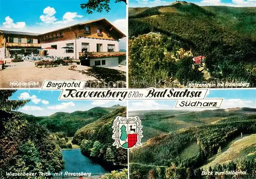 AK / Ansichtskarte Bad_Sachsa_Harz Hausansicht Berghotel Ravensberg Katzenstein Wiesenbeker Teich Stoeberhai Bad_Sachsa_Harz