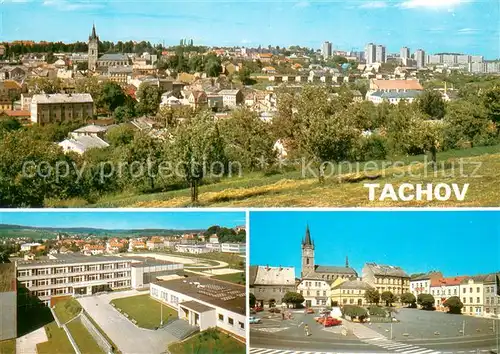 AK / Ansichtskarte Tachov Celkovy pohled Budova zakladni skoly Namesti Republiky Tachov