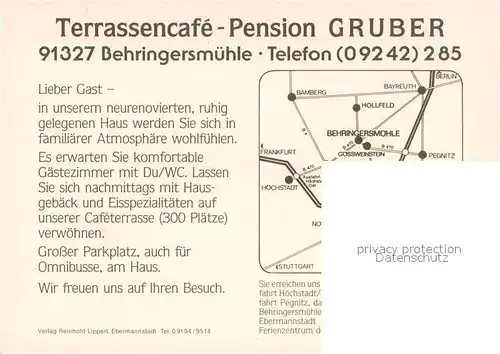 AK / Ansichtskarte Behringersmuehle Terrassencafe Pension Gruber Behringersmuehle