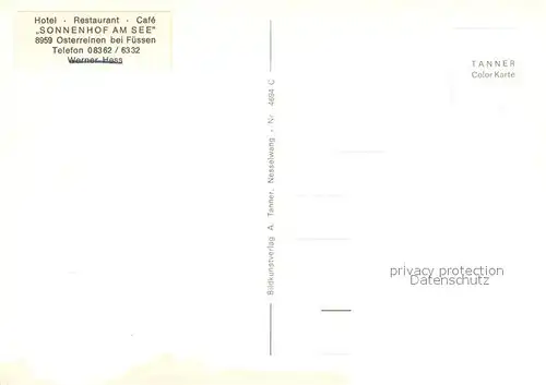 AK / Ansichtskarte Osterreinen_Forggensee Hotel Restaurant Sonnenhof am See Schloss Hohenschwangau Fuessen Schloss Neuschwanstein Tegelbergbahn Saeuling Osterreinen_Forggensee