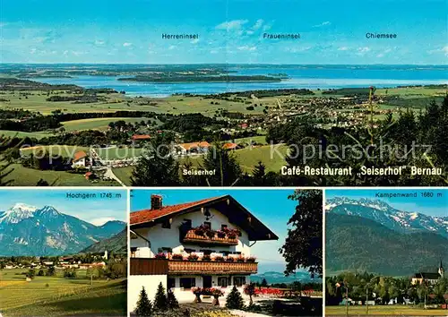 AK / Ansichtskarte Bernau_Chiemsee Cafe Pension Restaurant Seiserhof Herreninsel Fraueninsel Hochgern Kampenwand Bernau Chiemsee