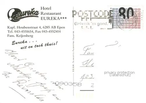 AK / Ansichtskarte Epen_Niederlande Hotel Restaurant Eureka Kuenstlerkarte 