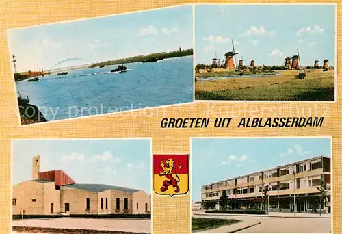 AK / Ansichtskarte Alblasserdam Teilansichten Windmuehlen Binnenschifffahrt auf dem Rhein Alblasserdam