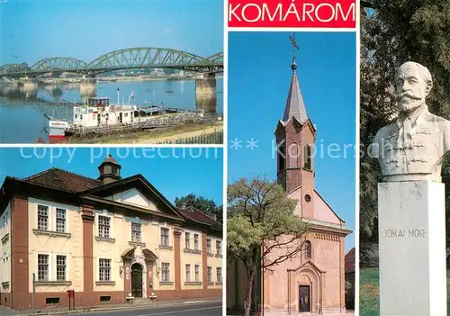 AK / Ansichtskarte Komarom_Komarno_Slovakia Gebaeude Innenstadt Kirche Jokai Mor Denkmal Donau Bruecke 