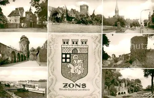 AK / Ansichtskarte Zons_Rhein Schloss Ruine Kirche Stadtmauer Turm Rheinanleger 