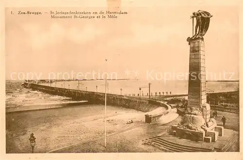 AK / Ansichtskarte Zee Brugge_Zeebrugge_Zeebruegge Monument St Georges et le Mole 