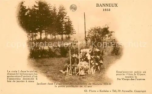 AK / Ansichtskarte Banneux Jardinet dans lavant cour de lhabitation de Mariette Beco la petite privilegiee de 12 ans Banneux