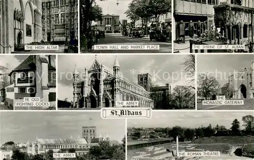 AK / Ansichtskarte St_Albans Abbey Altar Town Hall Market Place Shrine of the city Monastic Gateway Roman Theatre St_Albans