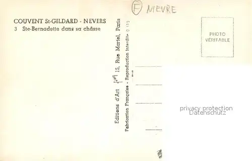 AK / Ansichtskarte Nevers_58 Couvent Saint Gildard Sainte Bernadette dans sa chasse 