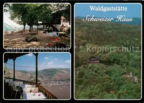 AK / Ansichtskarte Trechtingshausen Waldgaststaette Schweizer Haus Terrasse Fernsicht Fliegeraufnahme Trechtingshausen