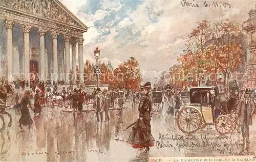 AK / Ansichtskarte Paris_75 La Madeleine et Boulevard de la Madeleine Peinture Kuenstlerkarte 