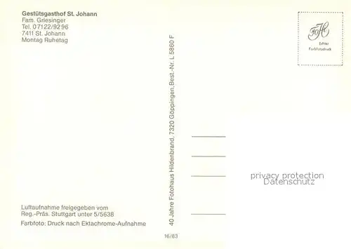 AK / Ansichtskarte St_Johann_Wuerttemberg Gestuetsgasthof St. Johann Fliegeraufnahme St_Johann_Wuerttemberg