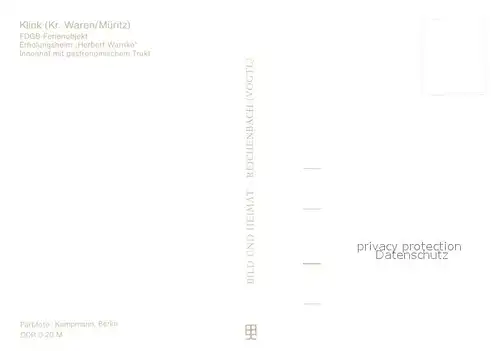 AK / Ansichtskarte Klink_Waren FDGB Ferienobjekt Erholungsheim Herbert Warnke Innenhof Klink Waren