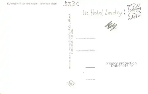 AK / Ansichtskarte Koenigswinter Rheinanlagen Bootsanleger Hotel Loreley Koenigswinter