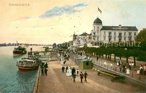 AK / Ansichtskarte Koenigswinter Rheinanlagen Bootsanleger Hotel de Berlin Koenigswinter