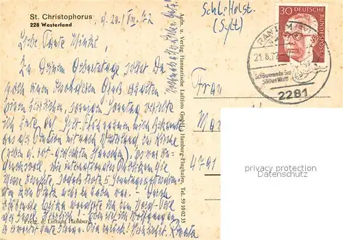 AK / Ansichtskarte Westerland_Sylt Fliegeraufnahme mit St Christophorus Westerland_Sylt