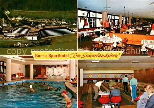 AK / Ansichtskarte Willingen_Sauerland Kur und Sporthotel Der Sauerlandstern Fliegeraufnahme Speisesaal Hallenbad Kegel und Bowlingbahn Willingen_Sauerland
