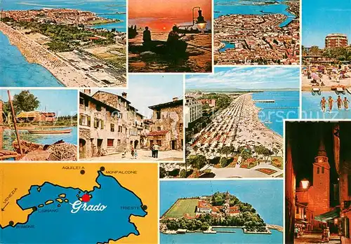 AK / Ansichtskarte Grado_Gorizia Isola del Sole Teilansichten Strand Dorfmotive Kirche Grado Gorizia